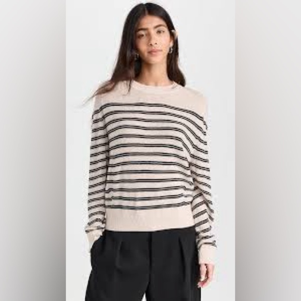 Rag & Bone Brie Crewneck Sweater 100% Wool Cream Black Size Medium